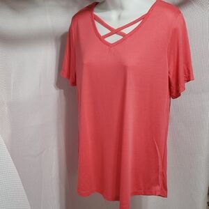 Grace & Emma. NWT Women's Pink; Short Sleeved; Crisscross V-Neck Top Size S